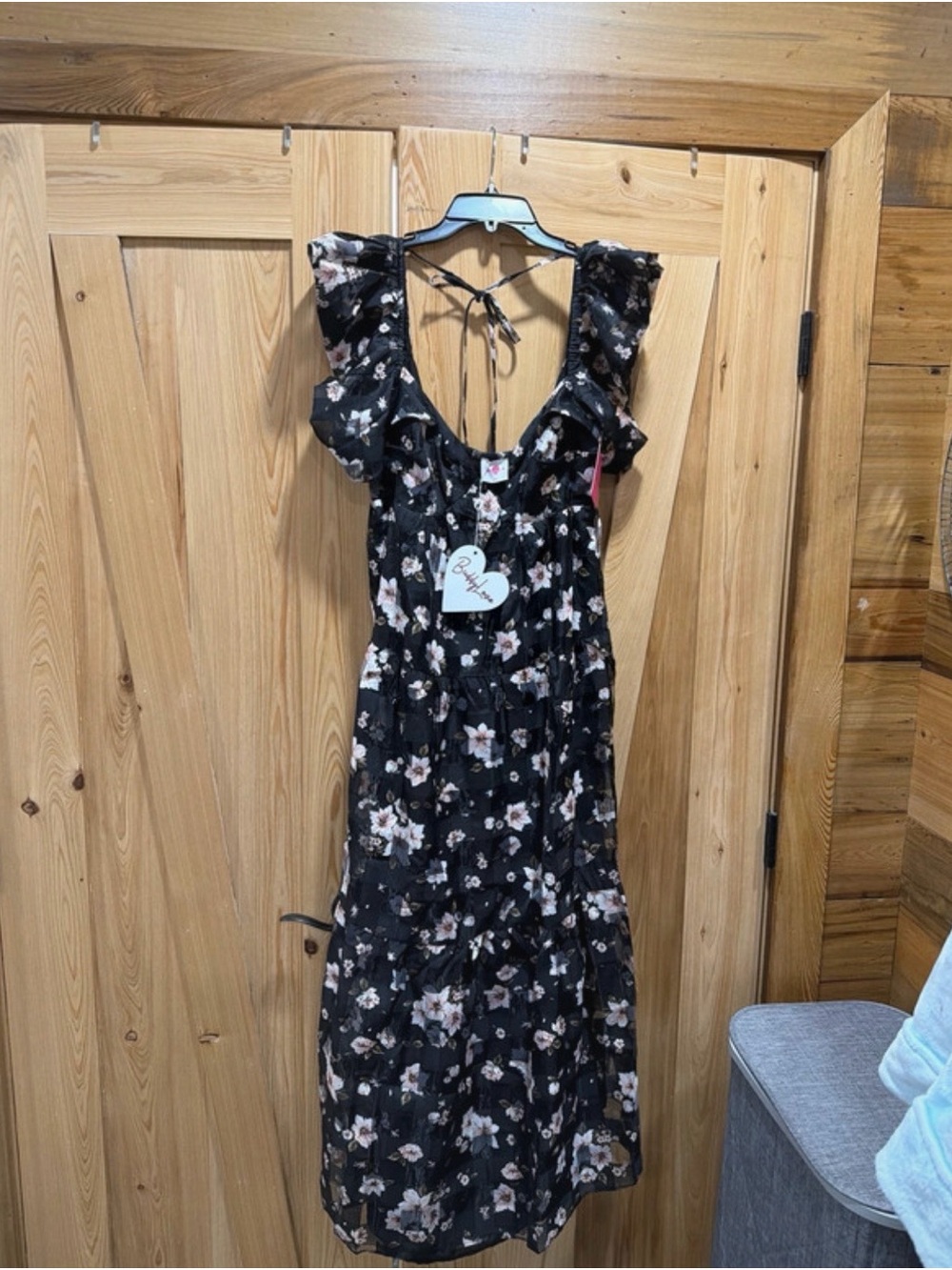 Buddy Love Black Floral Ruffle Midi Dress
